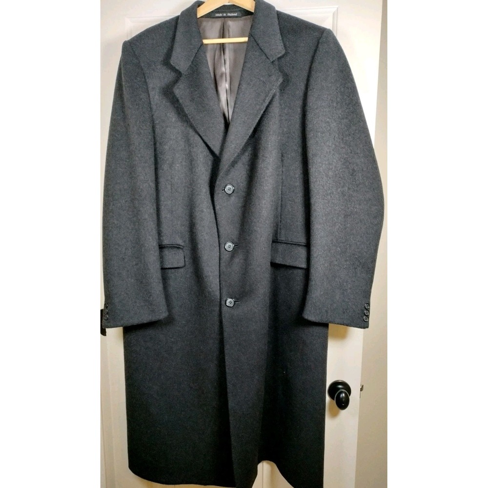 Maitland Regency Men's Charcoal Wool Cashmere Blend Overcoat Trench Jacket 46L